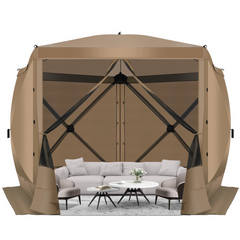 HOTEEL 10x10 ft Pop Up Gazebo Screen House Tent for Camping with 3 Sidewalls and Mosquito Netting, Waterproof, UV Resistant, Portable Carry Bag, for Outdoor Camping, Lawn and Backyard, Khaki