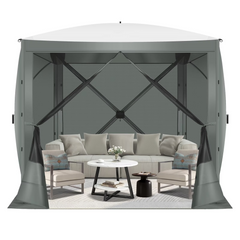 HOTEEL 10x10 ft Pop Up Gazebo Screen House Tent for Camping with 3 Sidewalls and Mosquito Netting, Waterproof, UV Resistant, Portable Carry Bag, for Outdoor Camping, Lawn and Backyard, Khaki