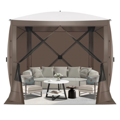 HOTEEL 10x10 ft Pop Up Gazebo Screen House Tent for Camping with 3 Sidewalls and Mosquito Netting, Waterproof, UV Resistant, Portable Carry Bag, for Outdoor Camping, Lawn and Backyard, Khaki