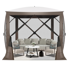 HOTEEL 10x10 ft Pop Up Gazebo Screen House Tent for Camping with 3 Sidewalls and Mosquito Netting, Waterproof, UV Resistant, Portable Carry Bag, for Outdoor Camping, Lawn and Backyard, Khaki