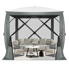 HOTEEL 10x10 ft Pop Up Gazebo Screen House Tent for Camping with 3 Sidewalls and Mosquito Netting, Waterproof, UV Resistant, Portable Carry Bag, for Outdoor Camping, Lawn and Backyard, Khaki