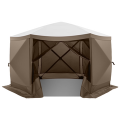 HOTEEL 10x10 ft Pop Up Gazebo Screen House Tent for Camping with 3 Sidewalls and Mosquito Netting, Waterproof, UV Resistant, Portable Carry Bag, for Outdoor Camping, Lawn and Backyard, Khaki