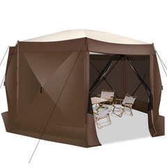 HOTEEL 10x10 ft Pop Up Gazebo Screen House Tent for Camping with 3 Sidewalls and Mosquito Netting, Waterproof, UV Resistant, Portable Carry Bag, for Outdoor Camping, Lawn and Backyard, Khaki