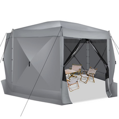 HOTEEL 10x10 ft Pop Up Gazebo Screen House Tent for Camping with 3 Sidewalls and Mosquito Netting, Waterproof, UV Resistant, Portable Carry Bag, for Outdoor Camping, Lawn and Backyard, Khaki