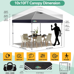 10x10 Pop Up Canopy Tent with Sidewalls, One Push Setup with Air Vent and Mesh Windows, Party Tents for Parties, Event, Commercial and Wedding with SandBags