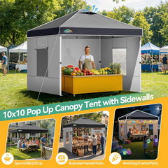 10x10 Pop Up Canopy Tent with Sidewalls, One Push Setup with Air Vent and Mesh Windows, Party Tents for Parties, Event, Commercial and Wedding with SandBags