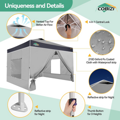 10x10 Pop Up Canopy Tent with Sidewalls, One Push Setup with Air Vent and Mesh Windows, Party Tents for Parties, Event, Commercial and Wedding with SandBags