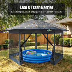 13x13 Pop Up Gazebo Tent with Mosquito Netting, Hexagonal Outdoor Canopy Shelter, Patented Center Lock 6-Sided Portable Gazebos, Pop Up Canopy Tent for Lawn, Garden, Backyard
