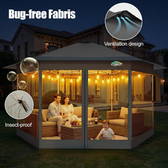 13x13 Pop Up Gazebo Tent with Mosquito Netting, Hexagonal Outdoor Canopy Shelter, Patented Center Lock 6-Sided Portable Gazebos, Pop Up Canopy Tent for Lawn, Garden, Backyard
