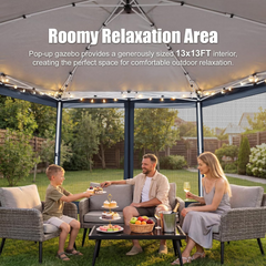 13x13 Pop Up Gazebo Tent with Mosquito Netting, Hexagonal Outdoor Canopy Shelter, Patented Center Lock 6-Sided Portable Gazebos, Pop Up Canopy Tent for Lawn, Garden, Backyard