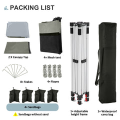 HOTEEL 12x12 Pop Up Gazebo Canopy Tent, Outdoor Waterproof Portable Gazebo With Mosquito Nettings, Double Vented Roof, 3 Adjustable Height and Carry Bag for Patio Garden Lawn,Gray