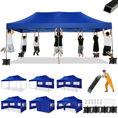 HOTEEL 10'x20' Canopy EZ Pop Up Canopy Anti-UV Waterproof Outdoor Tent Portable Party Wedding Instant Canopy Shelter All Season Tent Gazebo with 6 Removable Sidewalls, 4 Sandbags, Roller Bag