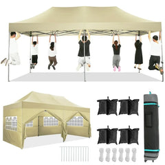 HOTEEL 10'x20' Canopy EZ Pop Up Canopy Anti-UV Waterproof Outdoor Tent Portable Party Wedding Instant Canopy Shelter All Season Tent Gazebo with 6 Removable Sidewalls, 4 Sandbags, Roller Bag