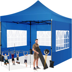 COBIZI 10x10 Heavy Duty Canopy Tent with 4 Sidewalls,Pop up Commercial Gazebo, Waterproof Outdoor Tents with Roller Bag, Black