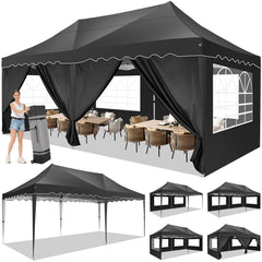 HOTEEL 10x20 Pop up Canopy Tent Commercial Instant Canopy with 6 Sidewalls & Roller Bag, UPF 50+ All Season Portable Tent for Parties Beach Camping Party Event Shelter Sun Shade