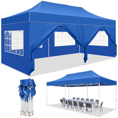 HOTEEL 10x20 Pop up Canopy Tent with 6 Sidewalls Heavy Duty Party Tent Easy Up Commercial Canopy Tents for Parties with Waterproof & UV 50+ Roller Bag Sand Bags, White (Upgraded Frame & Windprood)