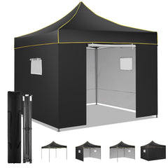 HOTEEL Pop Up 10x10 Canopy Tent, Outdoor Heavy Duty Vendor Tent with Sidewalls,Easy Up Canopy with Mesh Window,UPF 50+, Black