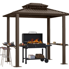 HOTEEL 6x8 FT Hardtop Grill Gazebo with Vented Double Roof, Galvanized Steel Sun & Rain Shelter, Rust-Resistant Aluminum BBQ Gazebo for Outdoor Cooking, Patio, Backyard (Black)