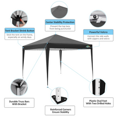 COBIZI 10x10ft Pop up Canopy Tent with 4 Sidewalls, Easy up Outdoor Waterproof Camping Tent,for Parties,Picnic, Black
