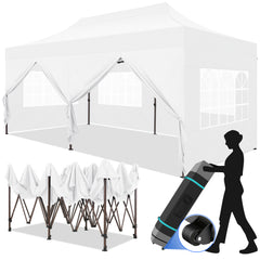 COBIZI 10'x20' Heavy Duty Canopy with Sidewalls, Ez Pop up Canopies, Folding Protable Party Tent, Outdoor Sun Shade Wedding Gazebos with Roller Bag,Black