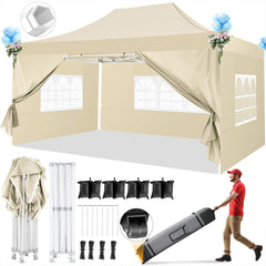 Hoteel 10'x15' Heavy Duty Canopy Tent with 4 Sidewalls,Pop up Canopy for Parties Wedding,Commercial Easy up Gazebo with Roller Bag,UV 50+&Waterproof