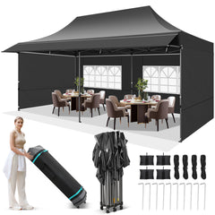 COBIZI Canopy 10'x30' Pop up Canopy with 8 Sidewalls Heavy Duty Party Tent Outdoor Party Event Gazebo Commercial Canopy Tents for Parties Wedding Outdoor Events, Black (Upgraded Frame&Windproof)