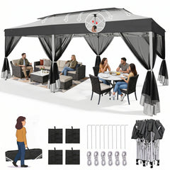10x20 Pop Up Canopy with Mosquito Netting Sidewalls, One Push Easy Up Gazebo with Dual Vent Roof, Waterproof&UV 50+ Screen Tents for Parties, Backyard, Patio, Commercial Event