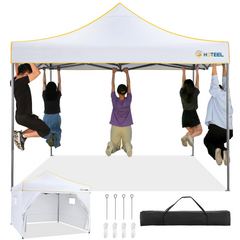 HOTEEL Pop Up 10x10 Canopy Tent, Outdoor Heavy Duty Vendor Tent with Sidewalls,Easy Up Canopy with Mesh Window,UPF 50+, White