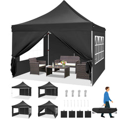 Hoteel 10x10 Pop up Canopy Tent Commercial Instant Canopy with 4 Sidewalls & Sandbags, UPF 50+ All Season Portable Tent for Parties Beach Camping Party Event Shelter Sun Shade