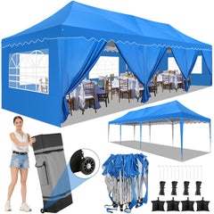 HOTEEL 10'x30' Pop Up Canopy Tent with 8 Sidewalls, Heavy Duty Wedding Event Tents, Party Gazebo with Roller Bag,UPF 50+ Windproof Waterproof,White