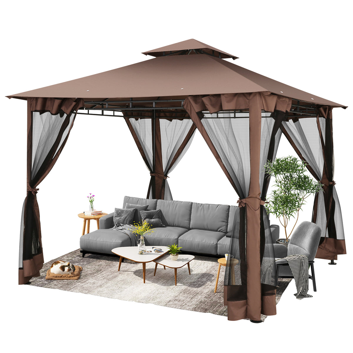 Hoteel 10x10 Gazebos for Patios, Canopy Tent Outdoor Gazebo Backyard Gazebo Patio with Mosquito Netting and Double Roof for Party, Wedding, BBQ and Event, Black