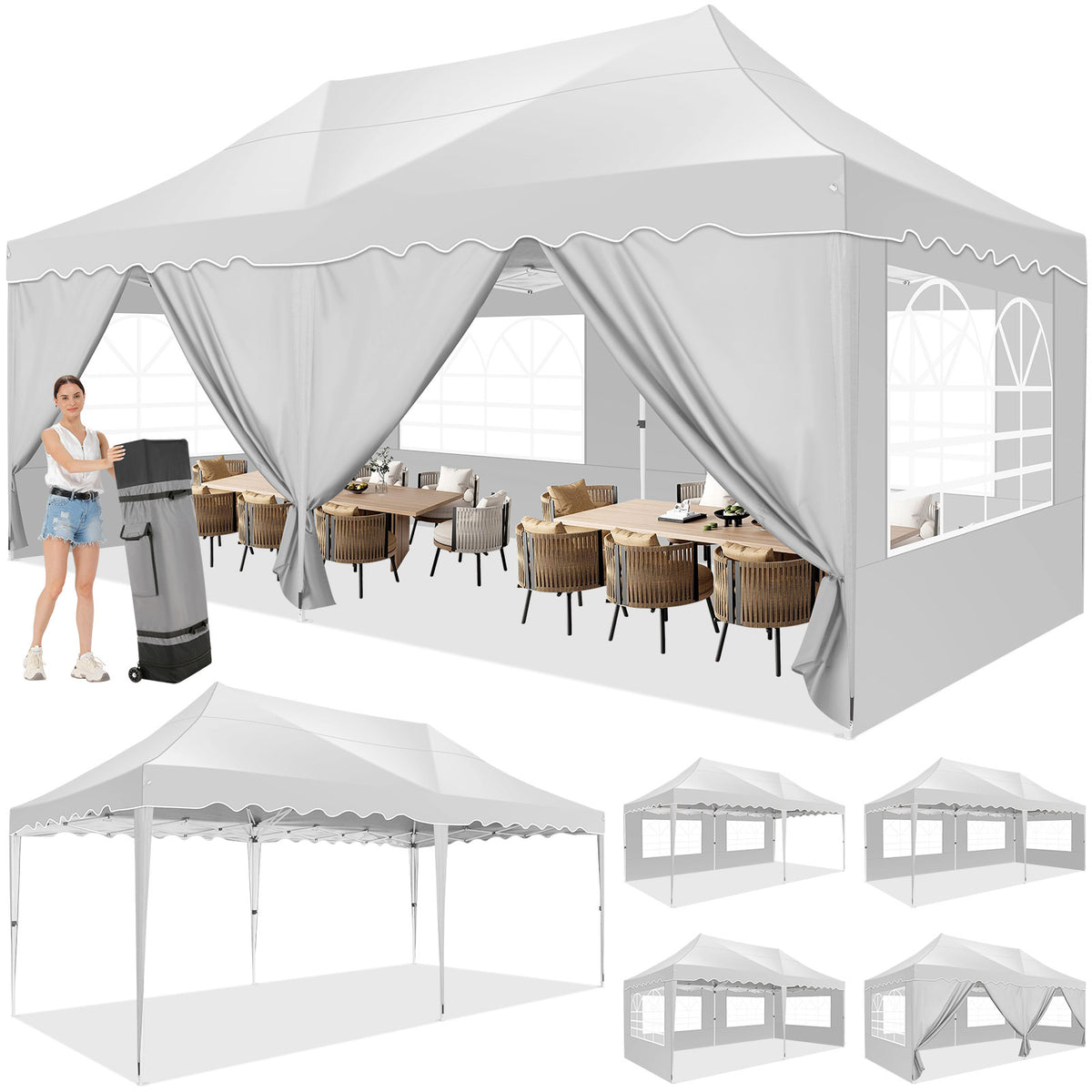 HOTEEL Canopy 10'x20' Pop Up Canopy Tent Heavy Duty Waterproof Adjustable Commercial Instant Canopy Outdoor Party Canopy Parties,Wedding,Outside Patio,Event,Backyard,White