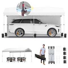 COBIZI 10x20 Pop Up Canopy-Easy Up Carport Canopy with One Push Setup-Outdoor Sun Shade&Waterppof Tent for Parties, Camping, Events-with 2 Sidewalls,Portable Bag,4 Weight Bags,4 Ropes&10 Stakes