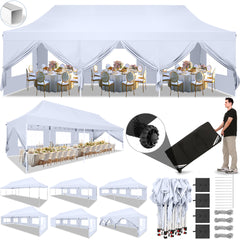 Hoteel 10'x30' Pop up Canopy, Pop up Party Tent with 6 Removable Sidewalls, Outdoor Event Gazebo, Commercial Canopy Tents for Parties Wedding, Gray
