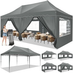 HOTEEL 10x20 Pop up Canopy Tent Commercial Instant Canopy with 6 Sidewalls & Roller Bag, UPF 50+ All Season Portable Tent for Parties Beach Camping Party Event Shelter Sun Shade