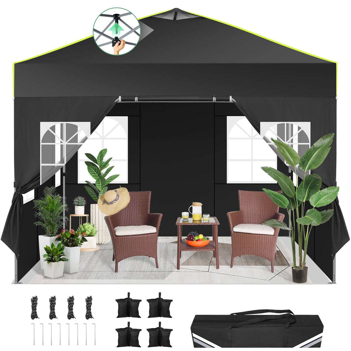 Hoteel Canopy 10x10 Pop Up Canopy Tent 1-Button Push Easy up Outdoor Canopy Instant Portable Commercial Shelter Waterproof UPF50+ Gazebo with Reflective Strip, Air Vent & 4 Sandbags