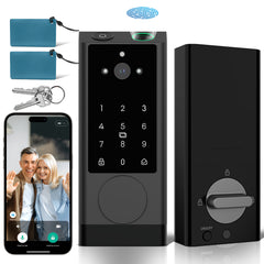HOTEEL G1 Smart Lock with Camera, Keyless Entry Door Lock with Doorbell,App Remote Control,WiFi Fingerprint Door Lock,Two-Way Video,Human Detection,IP65 Waterproof, with Keys and IC Cards,Sliver