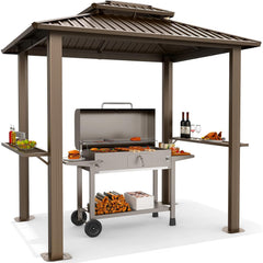 6' x 8' hardtop grill gazebo with vented double roof, galvanized steel sun and rain shelter, rust-resistant aluminum barbecue gazebo for outdoor cooking, patio, backyard