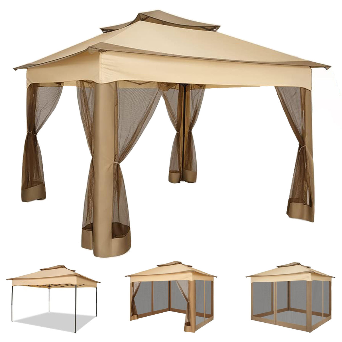 YUEBO 11'x 11' Pop up Gazebo with 4 Mosquito Netting, Outdoor Canopy Tent with Double Roof Tops for Patio, Garden