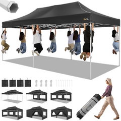 HOTEEL Tents for Parties, 10x20 Pop Up Canopy Tent Heavy Duty with 6 Sidewalls, Commercial Outdoor Canopy Tents for Event Wedding, All Season UV 50+& Waterproof with Roller Bag, Thickened Legs, Black