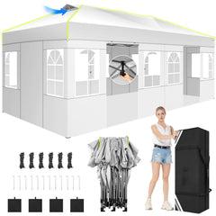 COBIZI 10x20 Pop up Canopy Tent Easy up Canopy for Outside Instant Portable Waterproof Party Canopy Tent for Summer Beach Garden Party Camping Outside with Air Vent,Reflective Strip,4 Sandbags