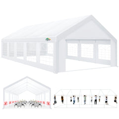 HOTEEL 16'x32' Heavy Duty Party Tent, Wedding Tent, Event Tents, Carport Event Tent with 8 Removable Sidewalls, Outdoor Canopy with Built-in Sandbag, UV50+, Big Tent For Party, Waterproof, White