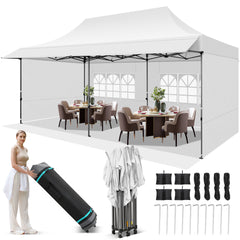 COBIZI Canopy 10'x30' Pop up Canopy with 8 Sidewalls Heavy Duty Party Tent Outdoor Party Event Gazebo Commercial Canopy Tents for Parties Wedding Outdoor Events, Black (Upgraded Frame&Windproof)