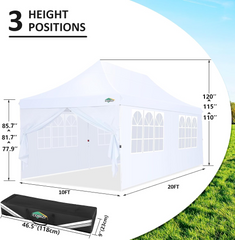 COBIZI 10x20ft Pop Up Canopy Tent with 6 Removable Sidewalls, Easy Up Commercial Canopy, Waterproof and UV50+ Gazebo with Portable Bag, Adjustable Leg Heights,Party Tents for Parties