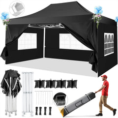 Hoteel 10'x15' Heavy Duty Canopy Tent with 4 Sidewalls,Pop up Canopy for Parties Wedding,Commercial Easy up Gazebo with Roller Bag,UV 50+&Waterproof