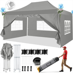 Hoteel 10'x15' Heavy Duty Canopy Tent with 4 Sidewalls,Pop up Canopy for Parties Wedding,Commercial Easy up Gazebo with Roller Bag,UV 50+&Waterproof