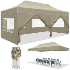 HOTEEL 10x20 Pop up Canopy Tent with 6 Sidewalls Heavy Duty Party Tent Easy Up Commercial Canopy Tents for Parties with Waterproof & UV 50+ Roller Bag Sand Bags, White (Upgraded Frame & Windprood)