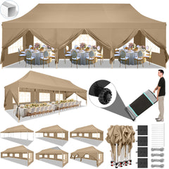 Hoteel 10'x30' Pop up Canopy, Pop up Party Tent with 6 Removable Sidewalls, Outdoor Event Gazebo, Commercial Canopy Tents for Parties Wedding, Gray