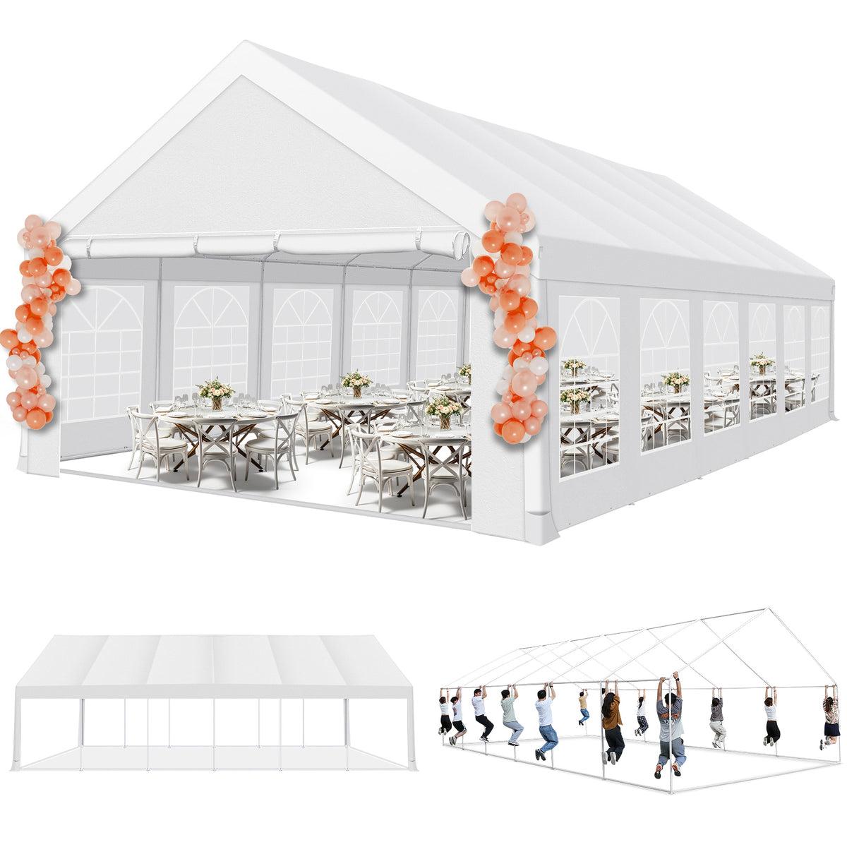 Hoteel Outdoor Party Wedding Tent Canopy Large Heavy Duty Gazebo, UV50+, Waterproof, White