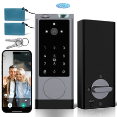 HOTEEL G1 Smart Lock with Camera, Keyless Entry Door Lock with Doorbell,App Remote Control,WiFi Fingerprint Door Lock,Two-Way Video,Human Detection,IP65 Waterproof, with Keys and IC Cards,Sliver